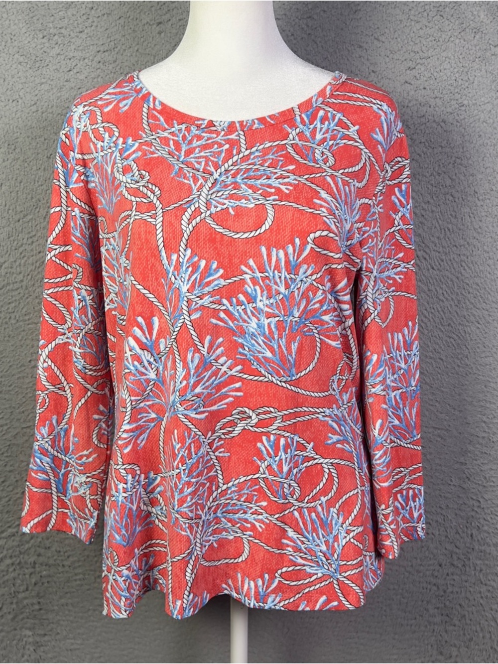J McLaughlin Top Womens Large Coral Rope Print 3/4 Sleeve Catalina Cloth Preppy